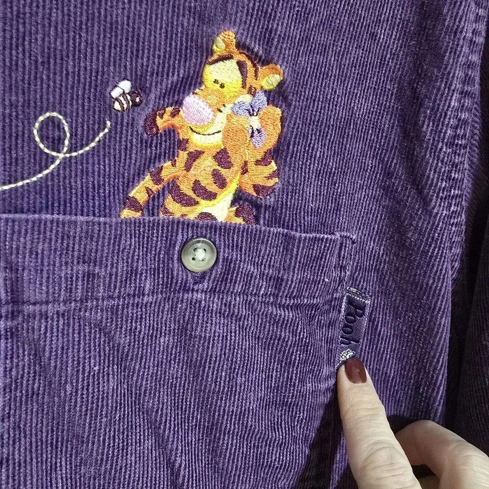 Disney Pooh Tiger Woman Purple Corduroy Button Up Shirt Sz‎ 26W/28w Vintage Y2K - Picture 4 of 10